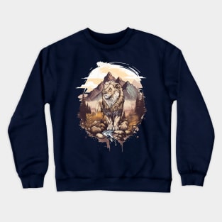 Lion in mountain Crewneck Sweatshirt